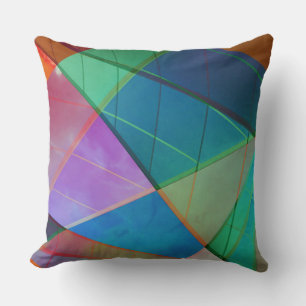 Modern, colourful triangles, trapezoid shapes art throw pillow