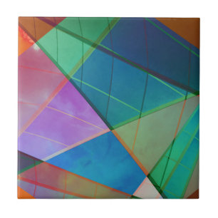 Modern, colourful triangles, trapezoid shapes art tile