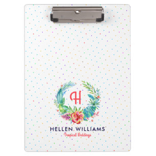 Modern colourful tropical flowers wreath clipboard