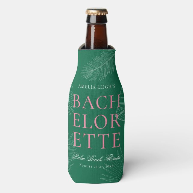 Modern Colourful  Tropical Palm Leaves Bachelorett Bottle Cooler (Bottle Front)