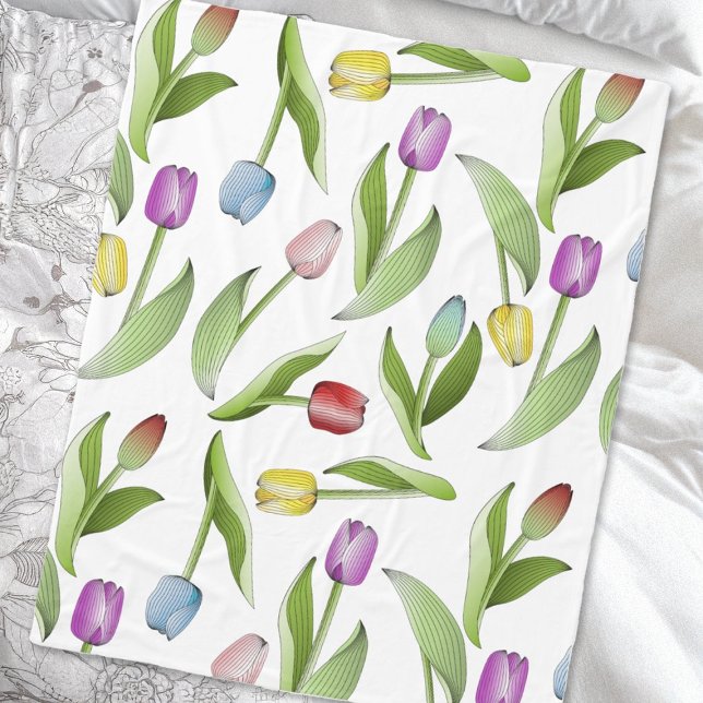 Modern Colourful Tulip Fleece Blanket (Creator Uploaded)