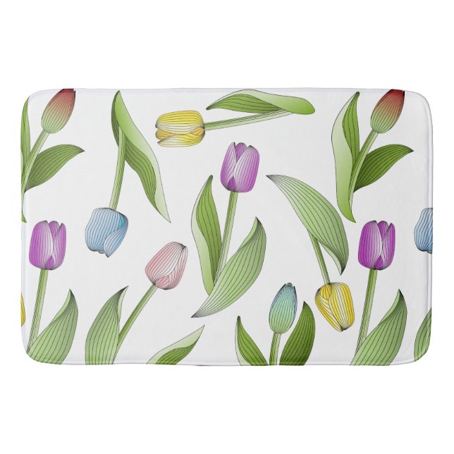 Modern Colourful Tulip Floral Pattern Bath Mat (Front)
