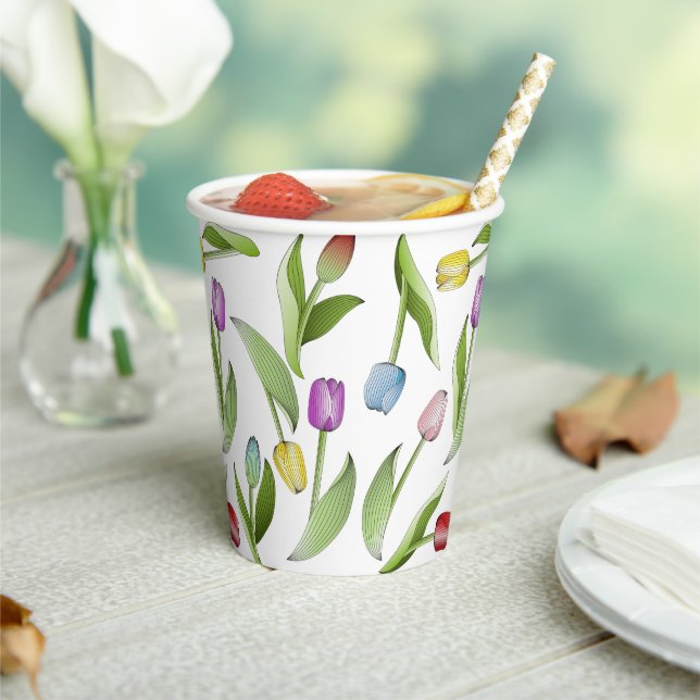 Modern Colourful Tulip Floral Pattern Paper Cups (Insitu)