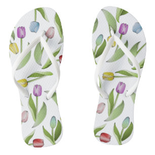 Modern Colourful Tulip Flower Pattern Flip Flops