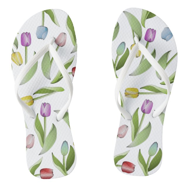 Modern Colourful Tulip Flower Pattern Flip Flops (Footbed)