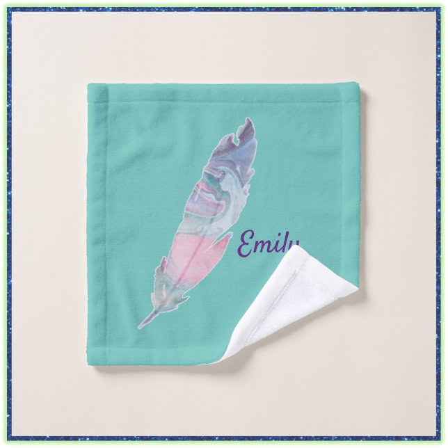 Modern Colourful Turquoise and Pink Feather Bath Towel Set (Creator Uploaded)