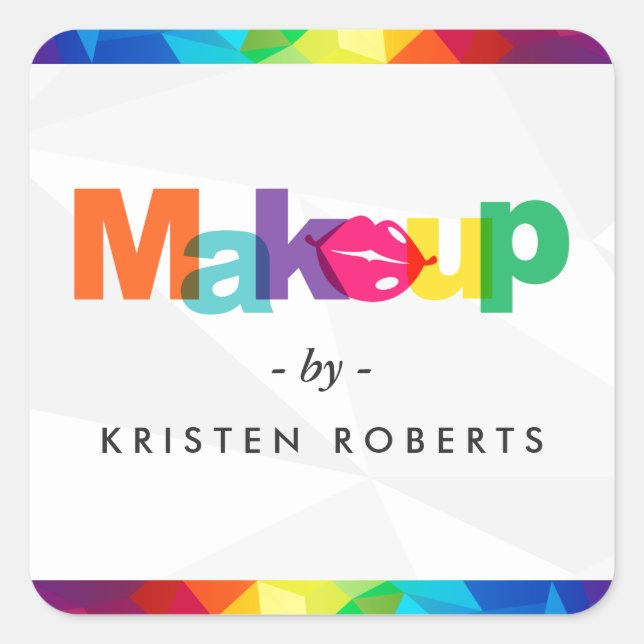 Modern Colourful Typography Lips Makeup Artist Square Sticker (Front)