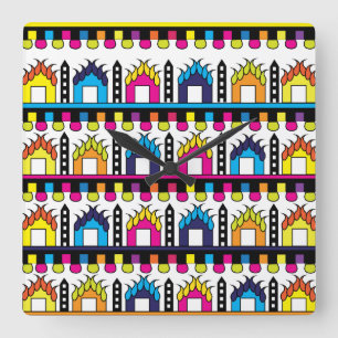 Modern Colourful Village Houses Square Wall Clock