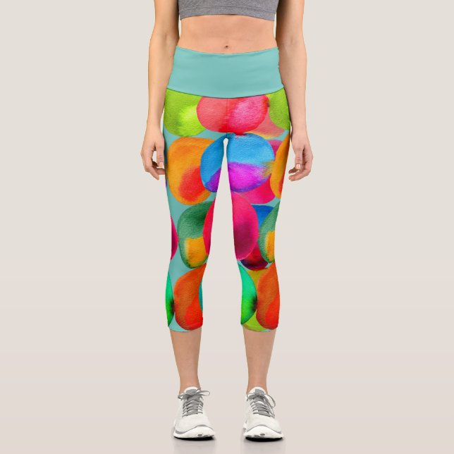 Modern colourful watercolor arty colourful funky a capri leggings (Front)