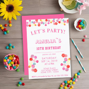 Modern Colourful Watercolor Blots Kids Birthday Invitation