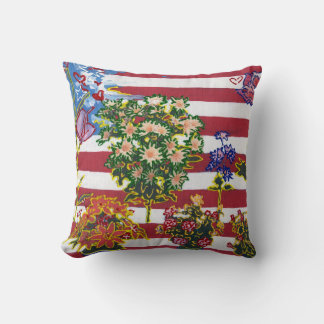 Modern colourful watercolor Flag with flowers Throw Pillow