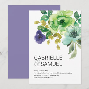 Modern Colourful Watercolor Floral Bouquet Save The Date