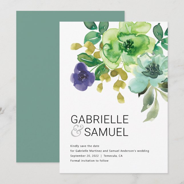 Modern Colourful Watercolor Floral Bouquet  Save The Date (Front/Back)