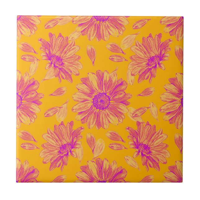 Modern Colourful Watercolor Floral Pattern Tile (Front)