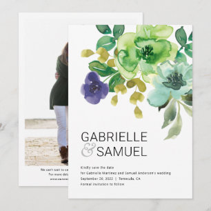 Modern Colourful Watercolor Floral Photo Save The Date