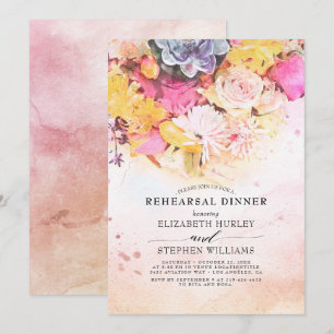 Modern Colourful Watercolor Floral Rehearsal Dinne Invitation