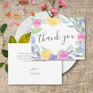 Modern Colourful Watercolor Floral Thank you  Card