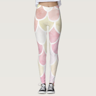 Modern Colourful Watercolor Mermaid Scales Pattern Leggings