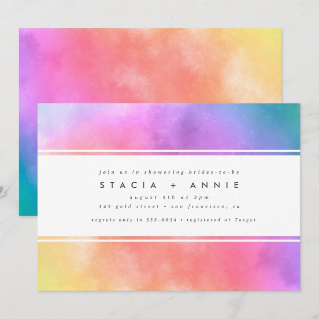 Modern Colourful Watercolor Rainbow Bridal Shower Invitation (Front/Back)