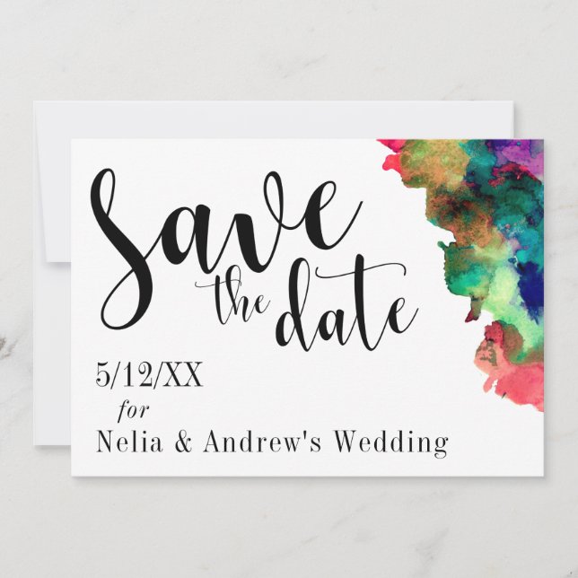 Modern Colourful Watercolor Save the Date (Front)