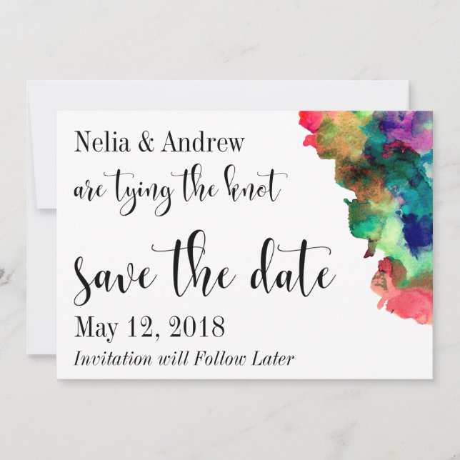 Modern Colourful Watercolor Save the Date 2 (Front)