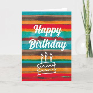 Modern Colourful Watercolor Stripes Cake  Card