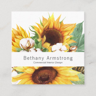 Modern Colourful Watercolor Sunflower Business Car Square Business Card
