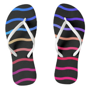 Modern Colourful Wave pattern on a black backgroun Flip Flops