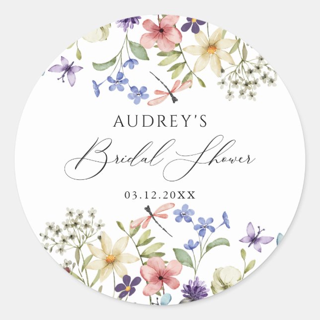 Modern Colourful Wildflower Floral Bridal Shower Classic Round Sticker (Front)