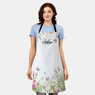 Modern Colourful  Wildflower Flower summer monogra Apron