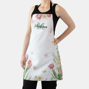 Modern Colourful  Wildflower Flower summer monogra Apron