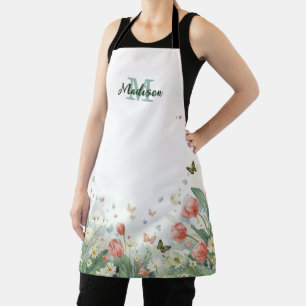 Modern Colourful  Wildflower Flower summer monogra Apron