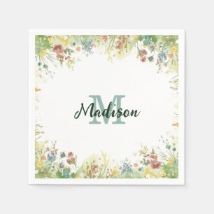 Modern Colourful  Wildflower Flower summer monogra Napkin