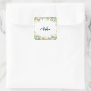 Modern Colourful  Wildflower Flower summer monogra Square Sticker