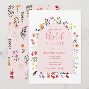 Modern Colourful Wildflower Pink Arch Bridal Showe Invitation