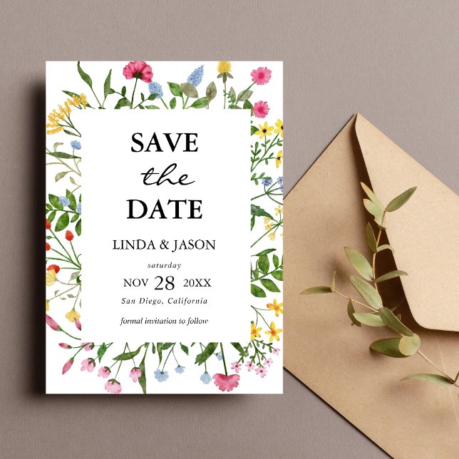 Modern Colourful Wildflower Wedding Save The Date Invitation (Creator Uploaded)