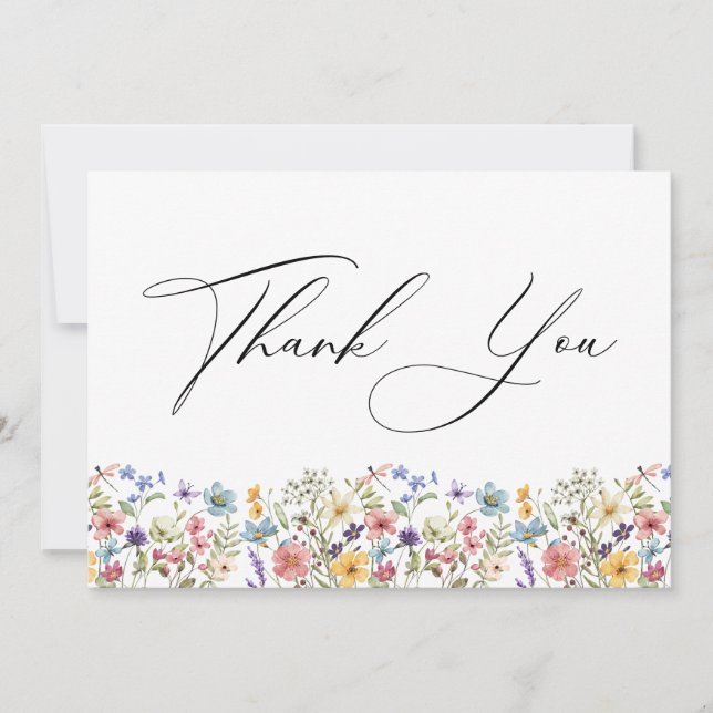 Modern Colourful Wildflowers Floral Books For Baby Thank You Card (Front)