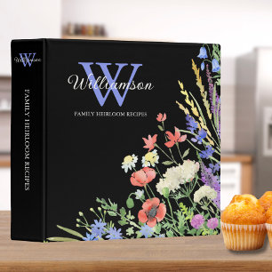 Modern Colourful Wildflowers Monogram Recipe  Binder