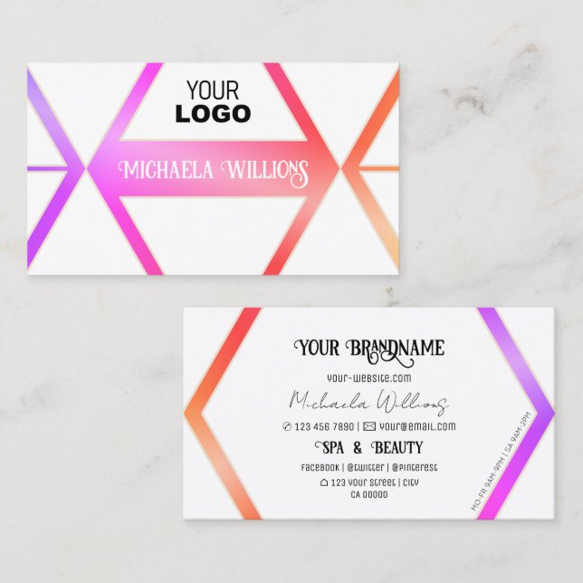 Modern Colourful with Chic White Geometric and Log Business Card (Front/Back)