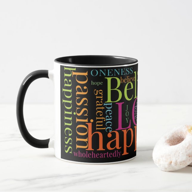 Modern Colourful Word Cloud Text Designs Mug (With Donut)