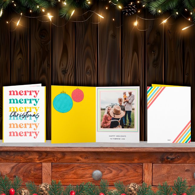 Modern Colourful Yellow Merry Christmas One Photo Card (Creator Uploaded)