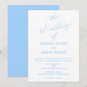 Modern Columbia Blue and White Simple Wedding Invitation