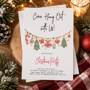 Modern 'Come Hang Out' Santa Claus Christmas Party Invitation
