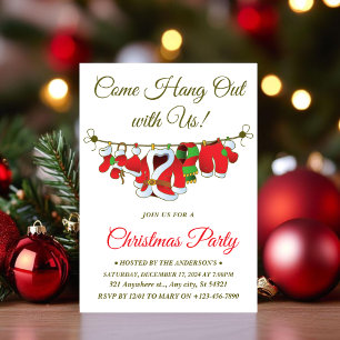 Modern 'Come Hang Out' Santa Claus Christmas Party Invitation