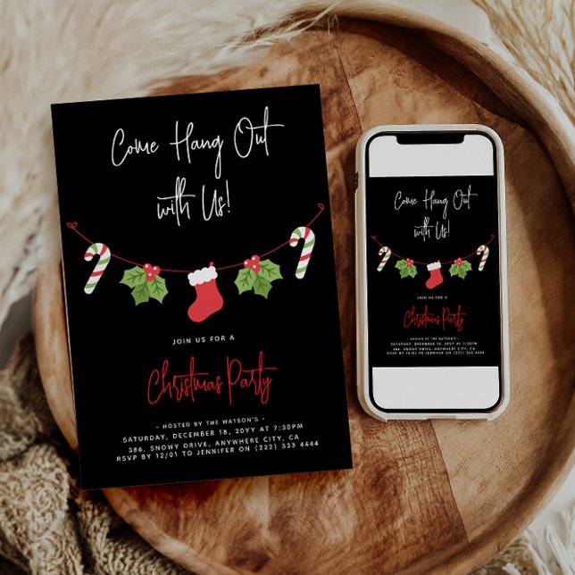 Modern 'Come Hang Out' Santa Claus Christmas Party Invitation (Creator Uploaded)