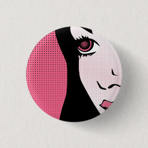 Modern Comic Book Pop Art of Woman's Face 1 Inch Round Button