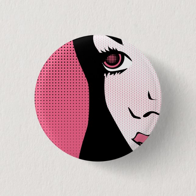 Modern Comic Book Pop Art of Woman's Face 1 Inch Round Button (Front)