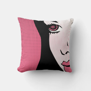 Modern Comic Book Pop Art of Woman's Face Throw Pillow