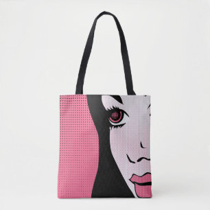 Modern Comic Book Pop Art of Woman's Face Tote Bag