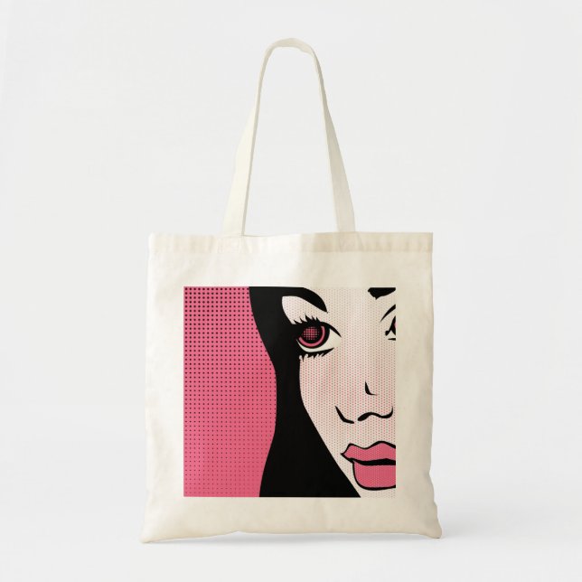 Modern Comic Book Pop Art of Woman's Face Tote Bag (Front)